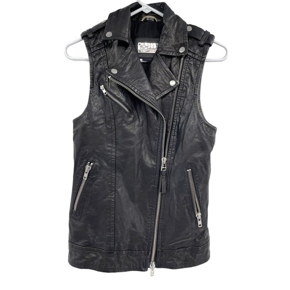Aritzia Mackage Women's Black Frederica Vest Distressed Lamb Leather XXS $600